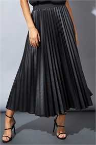 Black Faux Leather Pleated Maxi Skirt