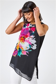 Black Bold Floral Overlay Vest Top