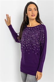 Purple Star Embellished Long Sleeve Jumper