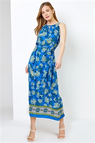 Blue Petite Floral Print Halter Neck Dress