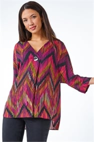 Cerise Abstract Print Button Detail Top 