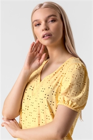 Yellow Button Detail Broderie Top