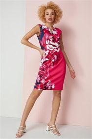 Fuchsia Floral Print Fitted Scuba Dress