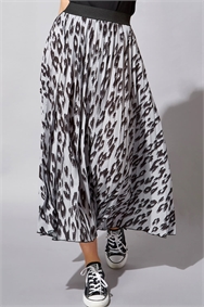 Light Grey Animal Printed Pleated Maxi Skirt