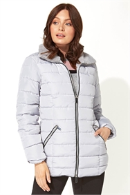 Light Grey Short Zip Through Padded Coat