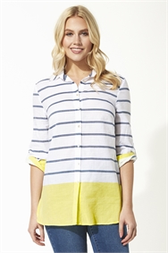 Light Yellow Stripe Colour Block Roll Sleeve Shirt