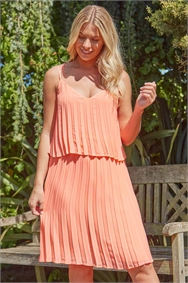 Coral Pleated Double Layer Summer Dress