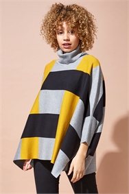 Amber One Size Colourblock High Neck Poncho
