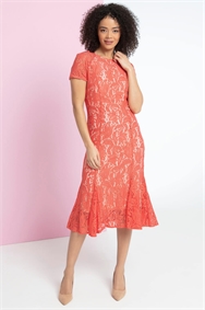 Flute Hem Lace Midi Dress