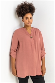 Rose Curve Button Detail Tunic Top