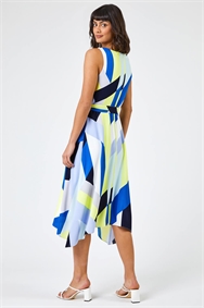 Blue Geo Print Fit And Flare Dress