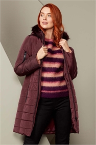 Longline Soft Faux Fur Teddy Coat in Wine Roman Originals UK Longline Soft Faux Fur Teddy Coat in Wine Roman Originals UK
