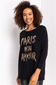 Black Sequin Embellished 'Paris' Jumper