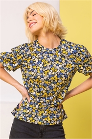 Yellow Daisy Floral Print Jersey Top