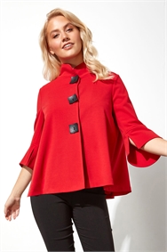 Red High Neck Button Detail Swing Jacket