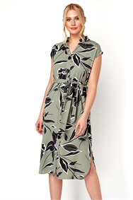 Floral Belted Shirt Midi Dress