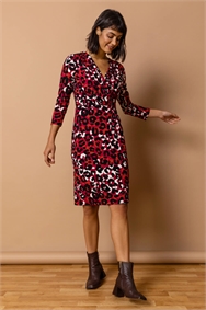 Copper Animal Print Fitted Wrap Dress