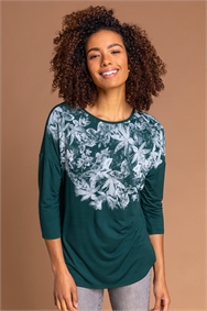 Emerald Floral Butterfly Print Top