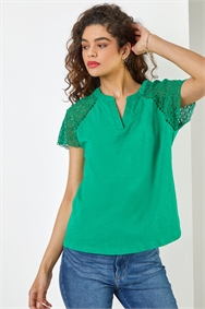 Green Embroidered Sleeve Jersey T-Shirt