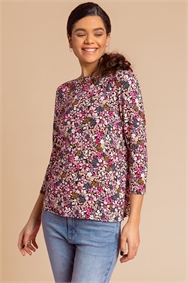 Pink Ditsy Floral Print Jersey Top