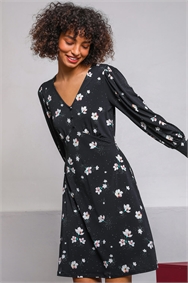 Black Floral Print Fit & Flare Tea Dress