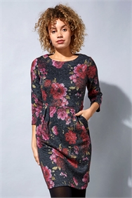 Magenta Wooly Touch Floral Print Shift Dress