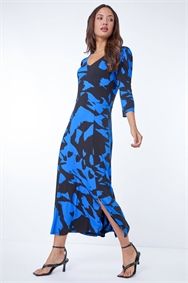 Royal Blue Contrast Abstract Print Midi Dress