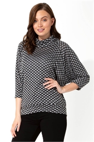 Spot Print Cowl Neck Top