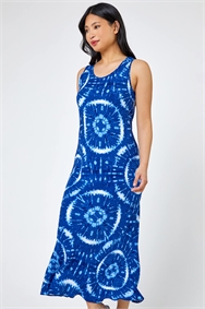 Blue Petite Tie Dye Print Maxi Dress