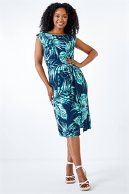 Blue Petite Tropical Twist Waist Dress