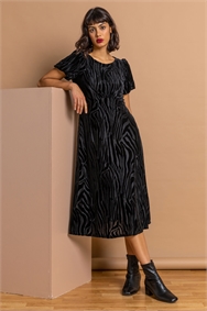 Black Animal Print Burnout Velvet Dress