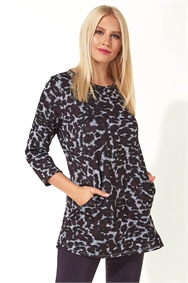 Purple Animal Print Jersey Top with Pockets