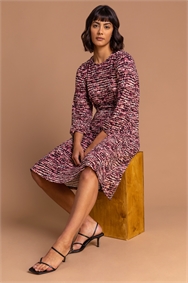 Rose Abstract Spot Fit & Flare Tea Dress