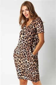 Animal Leopard Print Dress in Grey - Roman Originals UK