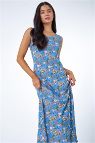 Blue Petite Floral Print Maxi Dress