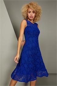 Royal Blue Glitter Lace Fit and Flare Dress