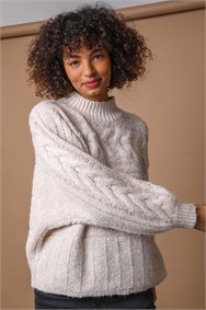 Natural Cable Knit High Neck Jumper