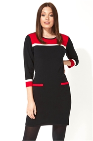 Red Colour Block Knitted Dress