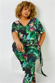 Curve Tropical Print Longline Kimono in Black - Roman Originals UK