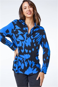 Royal Blue Abstract Animal Jersey Stretch Shirt