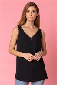 Black Button Front Sleeveless Top