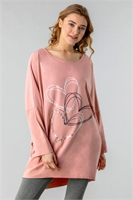 Pink One Size Foil Heart Print Lounge Top