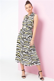 Animal Print Collar Midi Dress