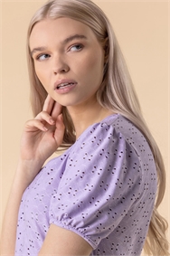 Lilac Button Detail Broderie Top