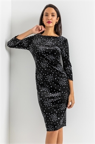 Black Glitter Star Print Velvet Dress