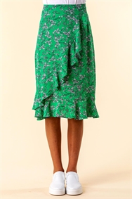 Green Ditsy Floral Ruffle Detail Skirt