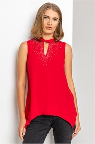 Red Sparkle High Neck Keyhole Top