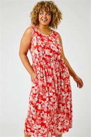 Red Curve Tropical Floral Print Maxi Dress