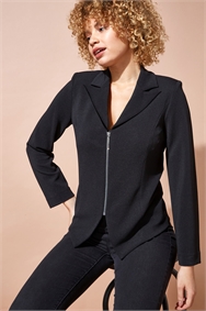 Black Zip Through Textured Long Sleeve Jacket
