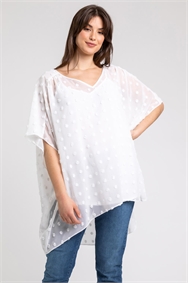 Ivory Curve Textured Spot Overlay Top